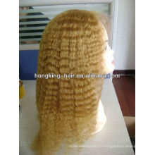 светлый блондин человеческих волос полный парик шнурка для женщин